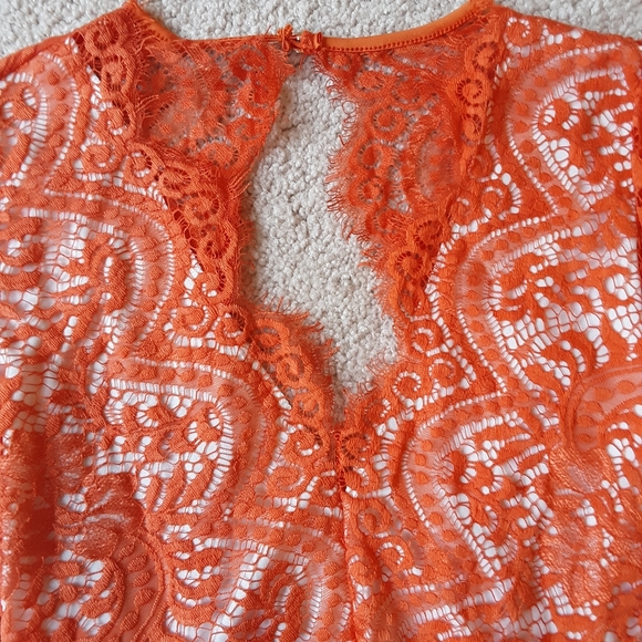 NWOT Short Lace Bright Coral Mini Dress - Picture 3 of 7